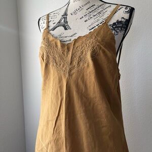 TAN SLIP DRESS — DETAILING ON CHEST